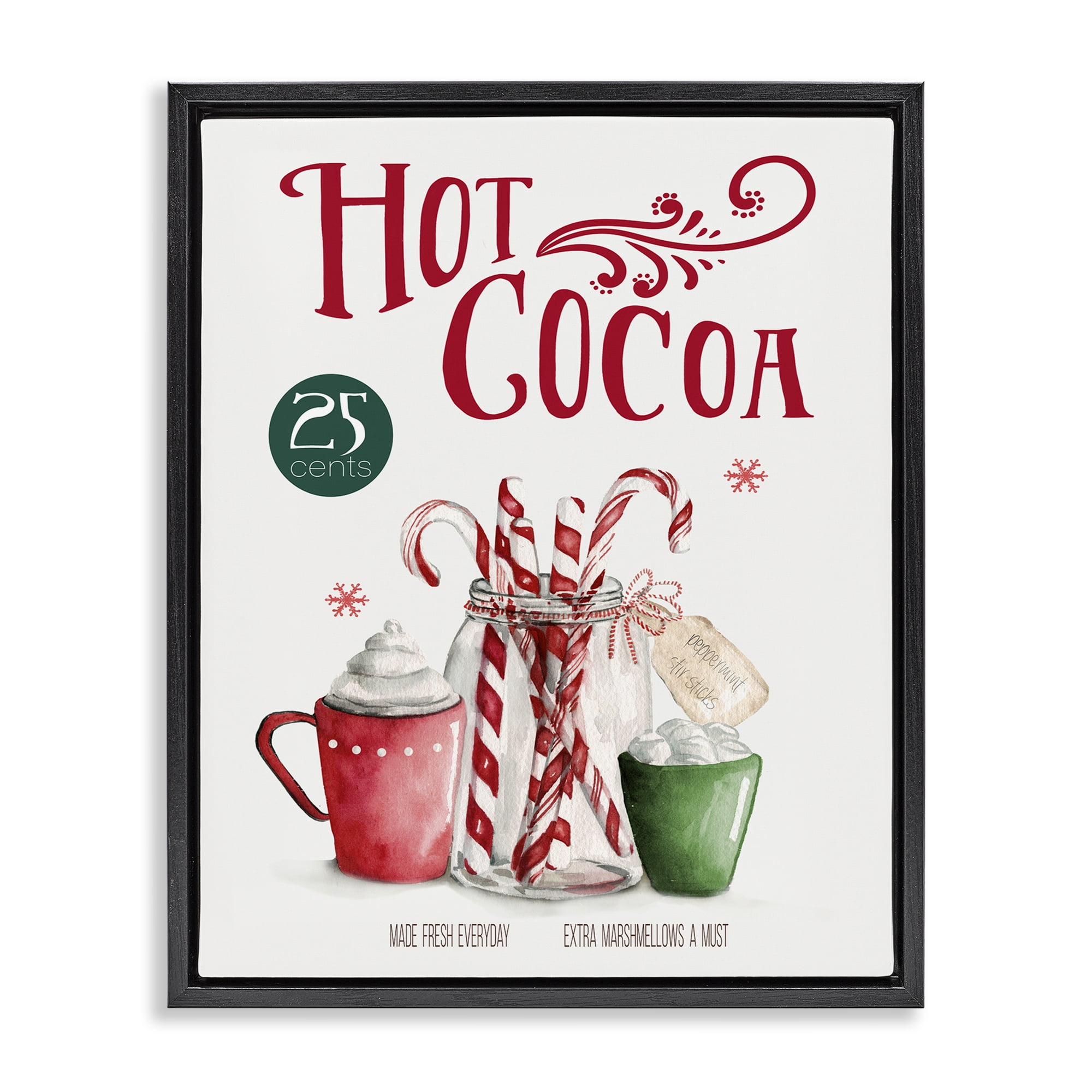 Stupell Industries Vintage Winter Hot Cocoa Holiday Painting Black Floater Framed Canvas Art Prints Wall Art, 25 x 31