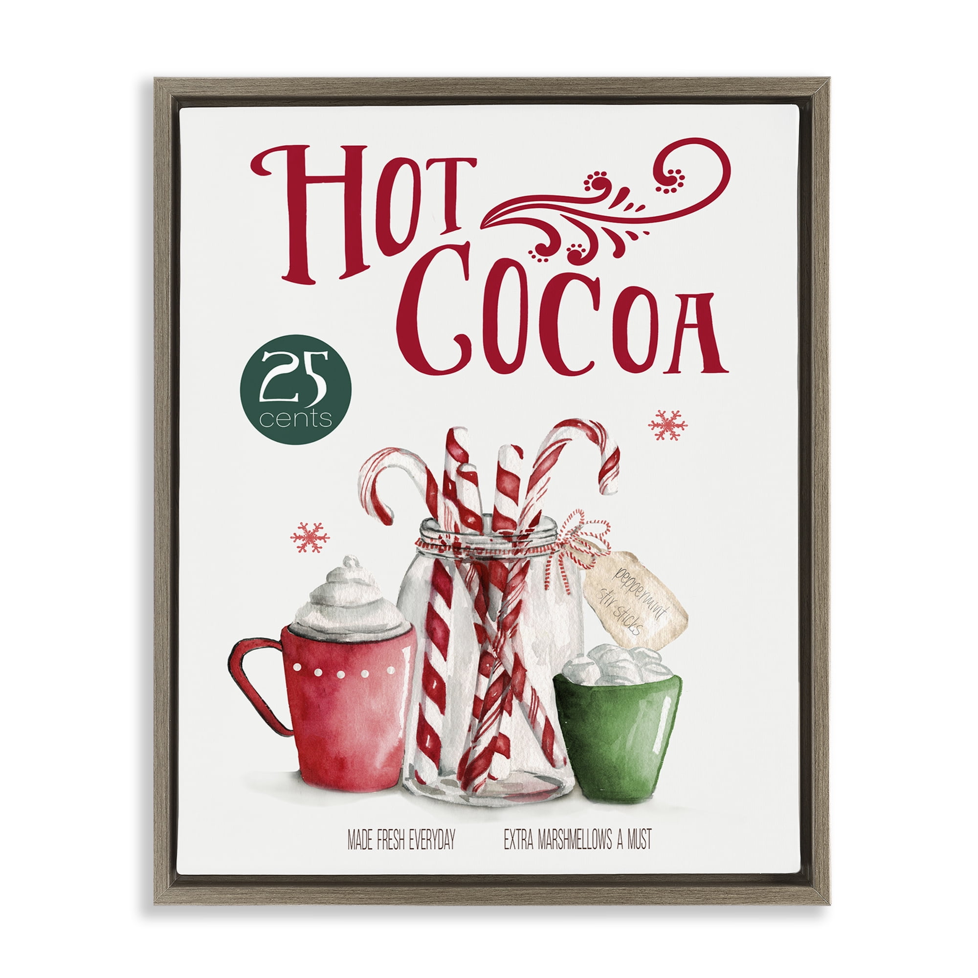 Stupell Industries Vintage Winter Hot Cocoa Holiday Painting Brown Floater Framed Canvas Art Prints Wall Art, 25 x 31