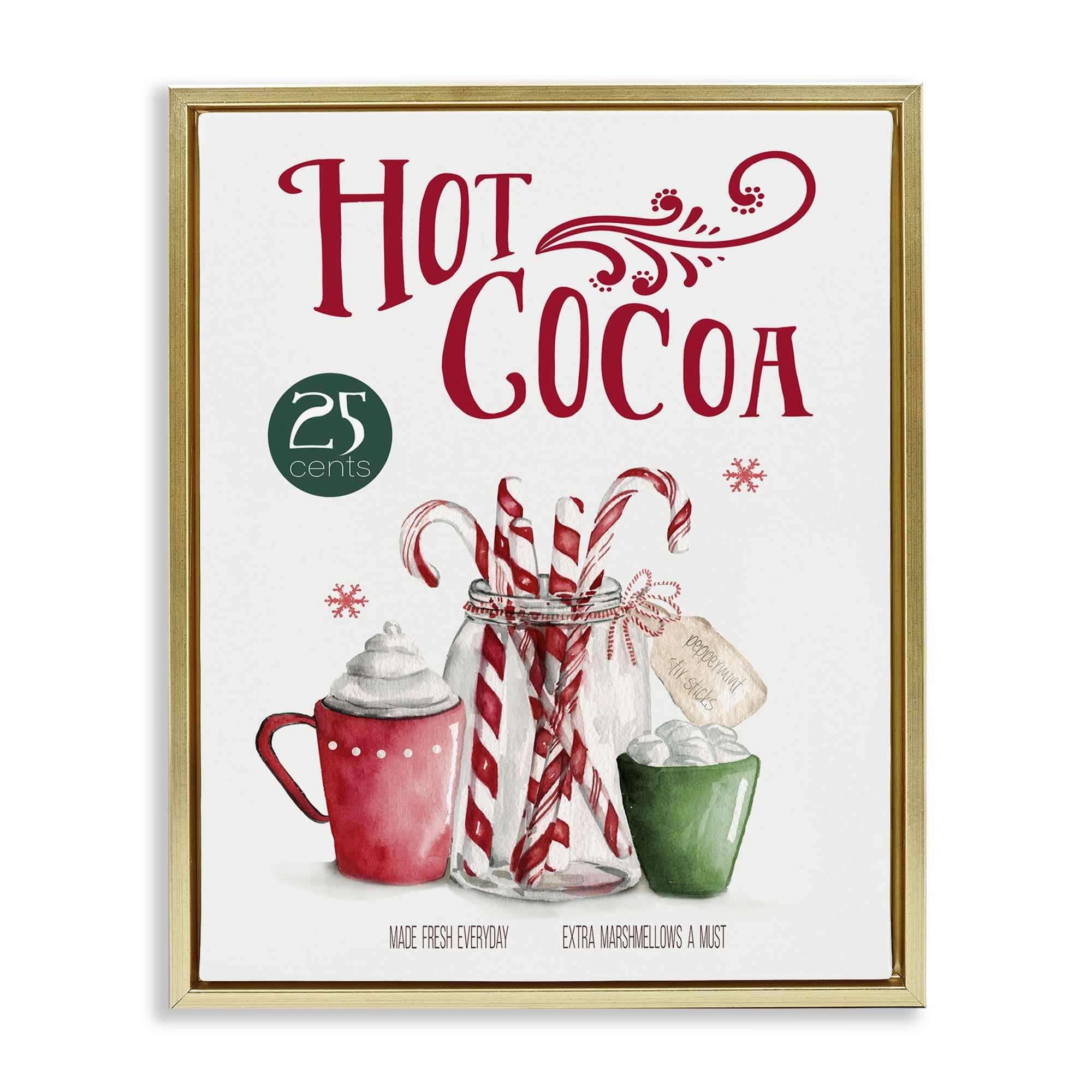 Stupell Industries Vintage Winter Hot Cocoa Holiday Painting Gold Floater Framed Canvas Art Prints Wall Art, 25 x 31