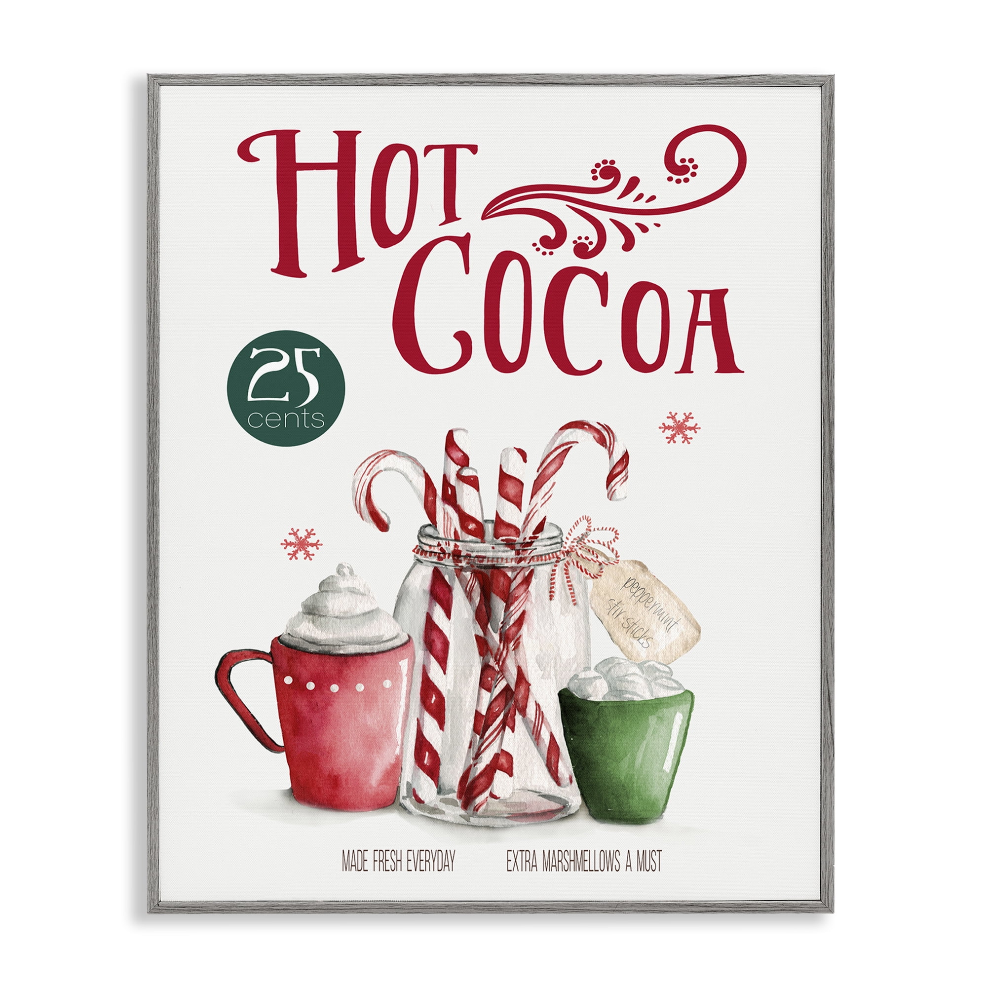 Stupell Industries Vintage Winter Hot Cocoa Holiday Painting Gray Framed Art Prints Wall Art, 24 x 30