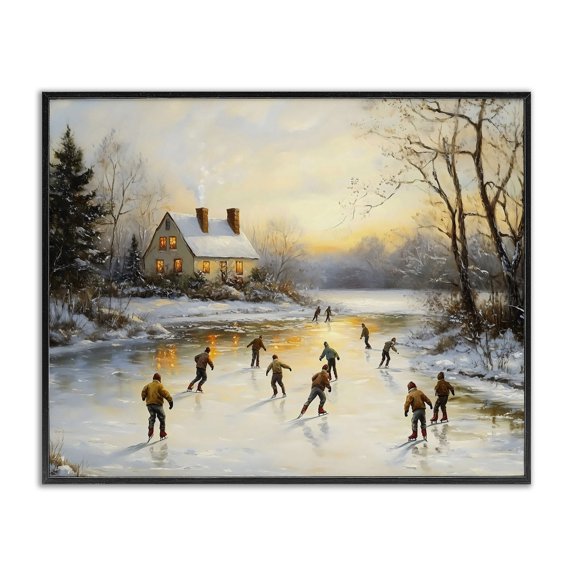 Stupell Industries Traditional Vintage Winter Ice Skaters Black Framed Giclee Art, 30 x 24, by Arlington Prints