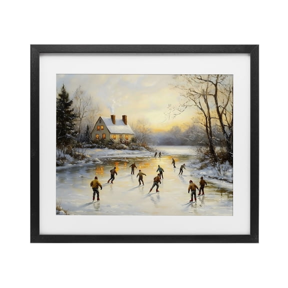 Stupell Industries Vintage Winter Ice Skaters Black Framed Print Under Glass, design by Arlington Prints