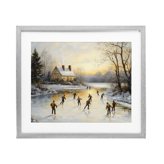 Stupell Industries Vintage Winter Ice Skaters Gray Framed Print Under Glass, design by Arlington Prints