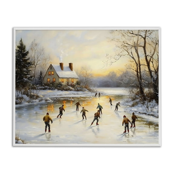 Stupell Industries Vintage Winter Ice Skaters White Framed Giclee Art, design by Arlington Prints