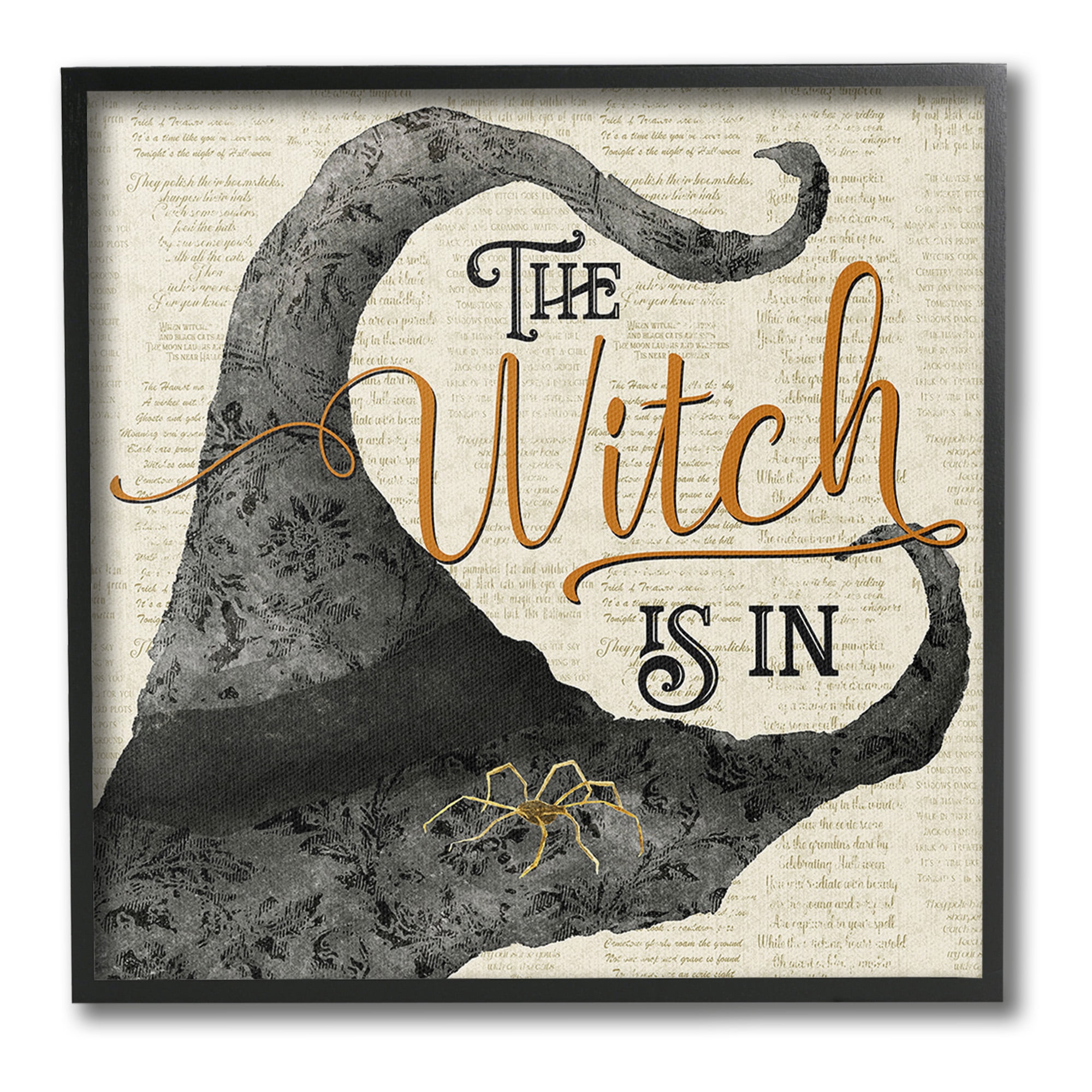 Stupell Industries Vintage Witch Hat Phrase Holiday Painting Black Framed Art Print Wall Art, 17 x 17