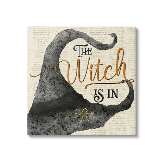 Stupell Industries Vintage Witch Hat Phrase Holiday Painting Gallery Wrapped Canvas Art Print Wall Art, 36 x 36