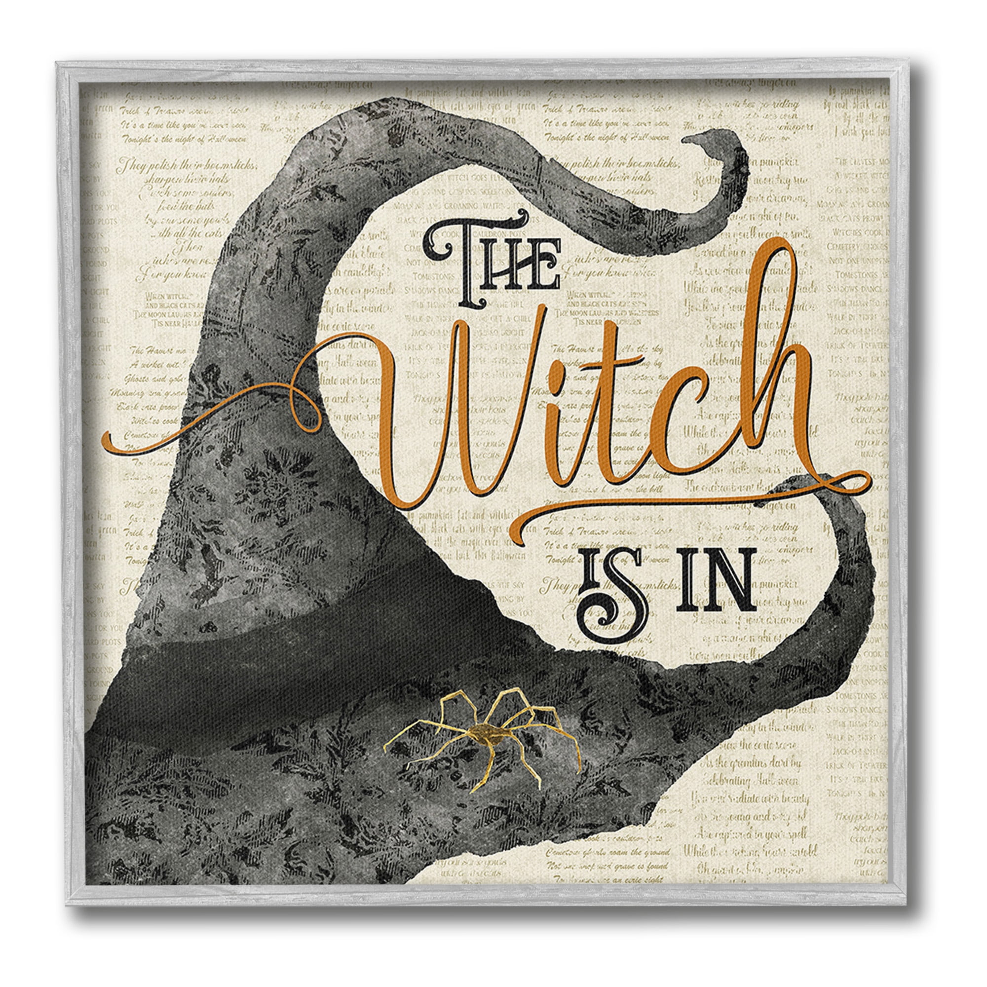 Stupell Industries Vintage Witch Hat Phrase Holiday Painting Gray Framed Art Print Wall Art, 12 x 12