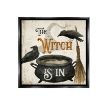 Stupell Industries Vintage Witch Is In Holiday Painting Black Floater Framed Canvas Art Print Wall Art, 18 x 18