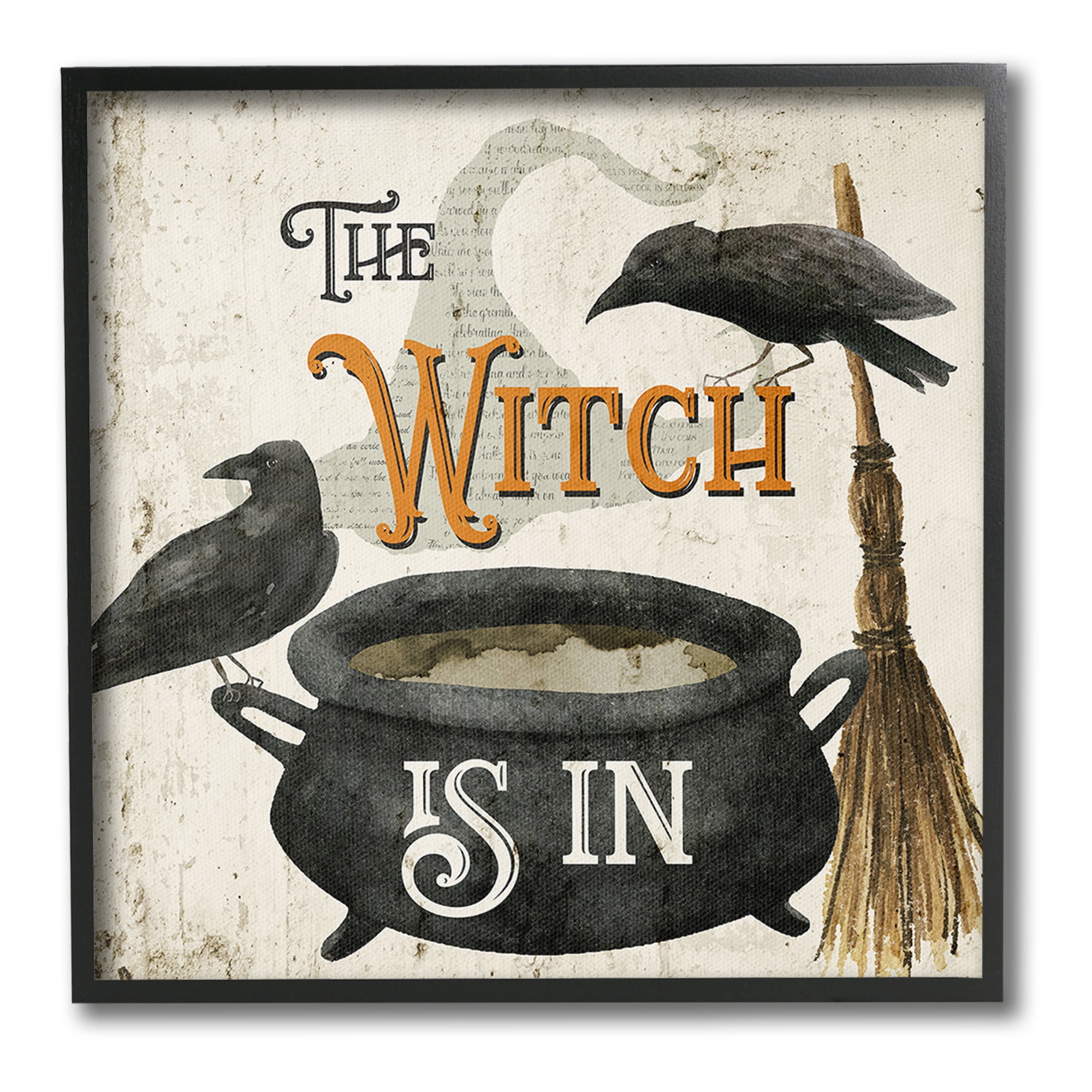 Stupell Industries Vintage Witch Is In Holiday Painting Black Framed Art Print Wall Art, 24 x 24