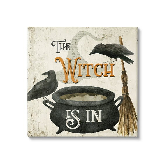 Stupell Industries Vintage Witch Is In Holiday Painting Gallery Wrapped Canvas Art Print Wall Art, 30 x 30