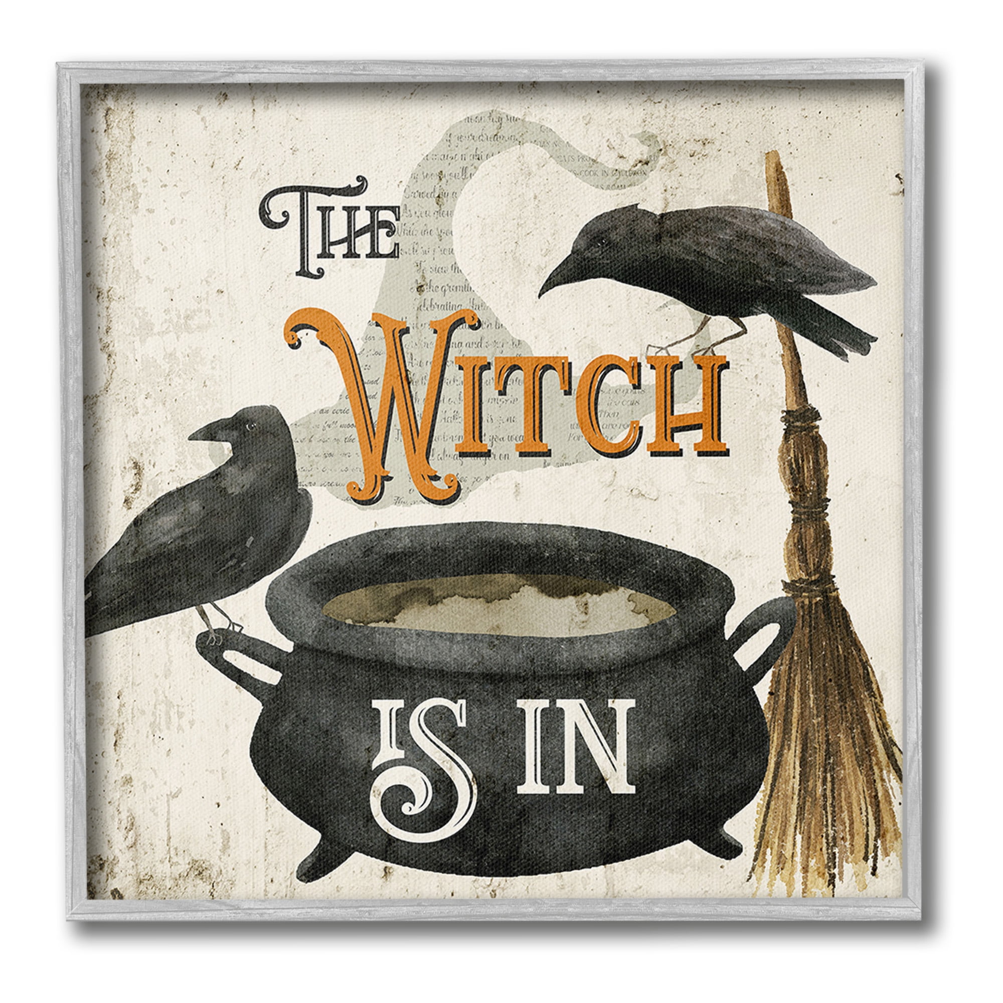 Stupell Industries Vintage Witch Is In Holiday Painting Gray Framed Art Print Wall Art, 12 x 12