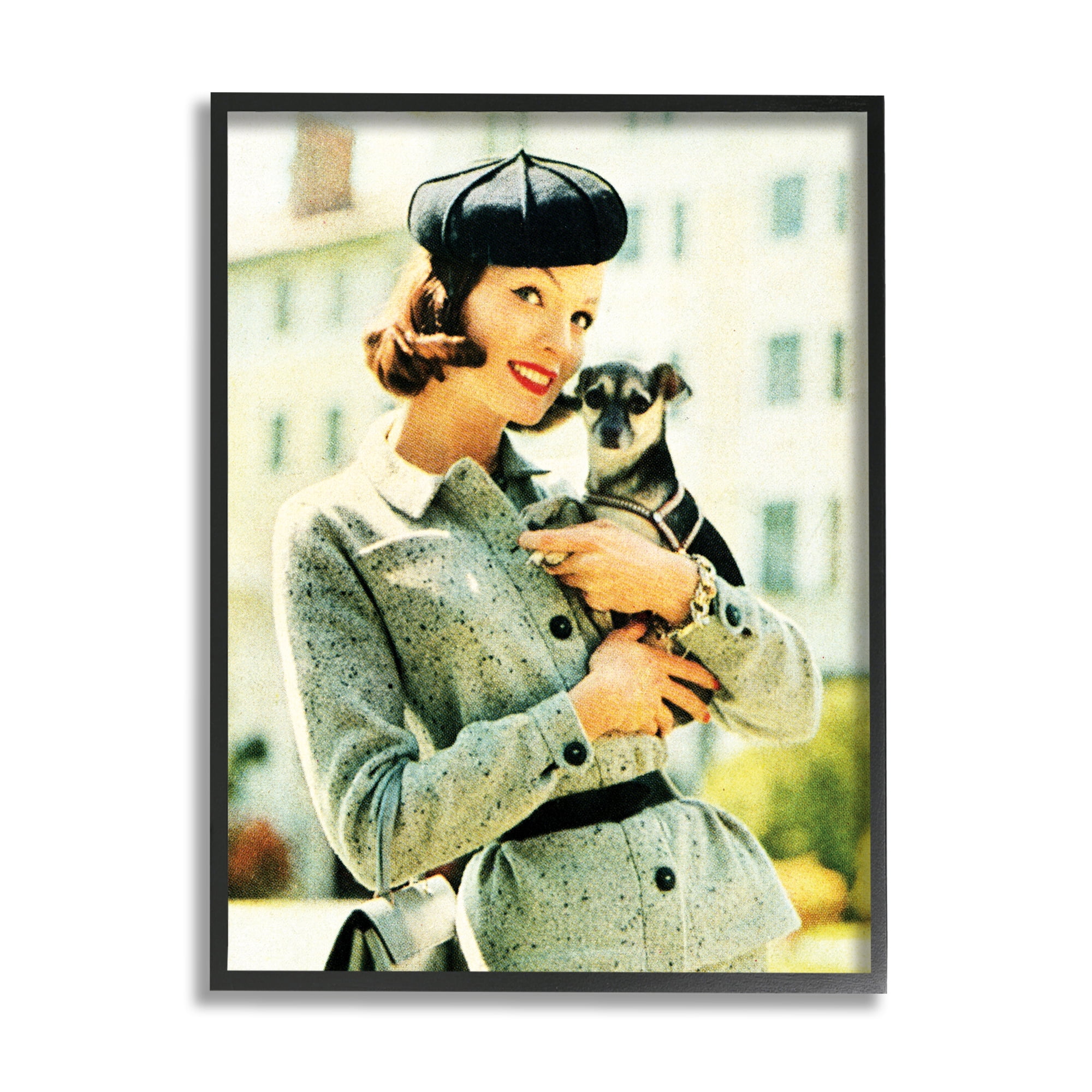 Stupell Industries Vintage Woman & Dog Portrait Beauty & Fashion Photography Black Framed Art Print Wall Art