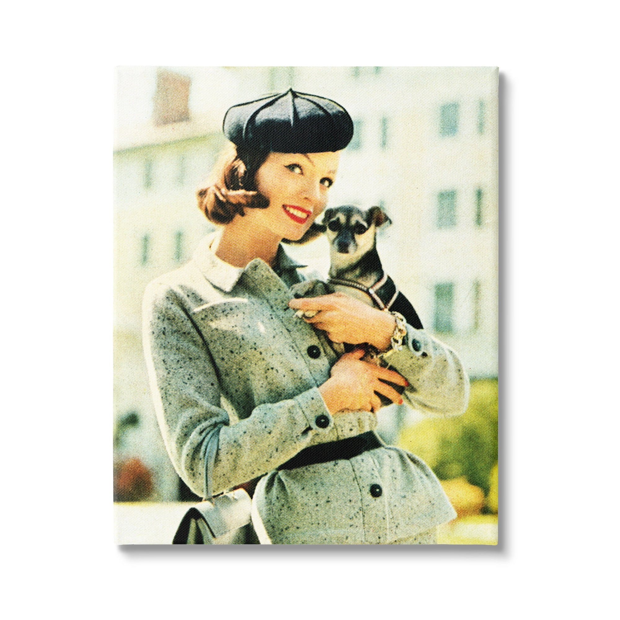 Vintage Woman Holding Dog Canvas Print, 24 x 30