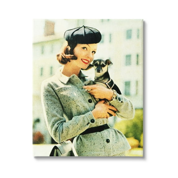 Stupell Industries Vintage Woman & Dog Portrait Beauty & Fashion Photography Gallery Wrapped Canvas Print Wall Art