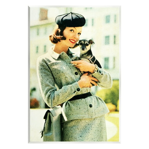 Stupell Industries Vintage Woman & Dog Portrait Beauty & Fashion Photography Unframed Art Print Wall Art
