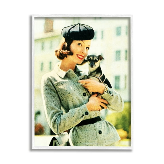 Stupell Industries Vintage Woman & Dog Portrait Beauty & Fashion Photography White Framed Art Print Wall Art