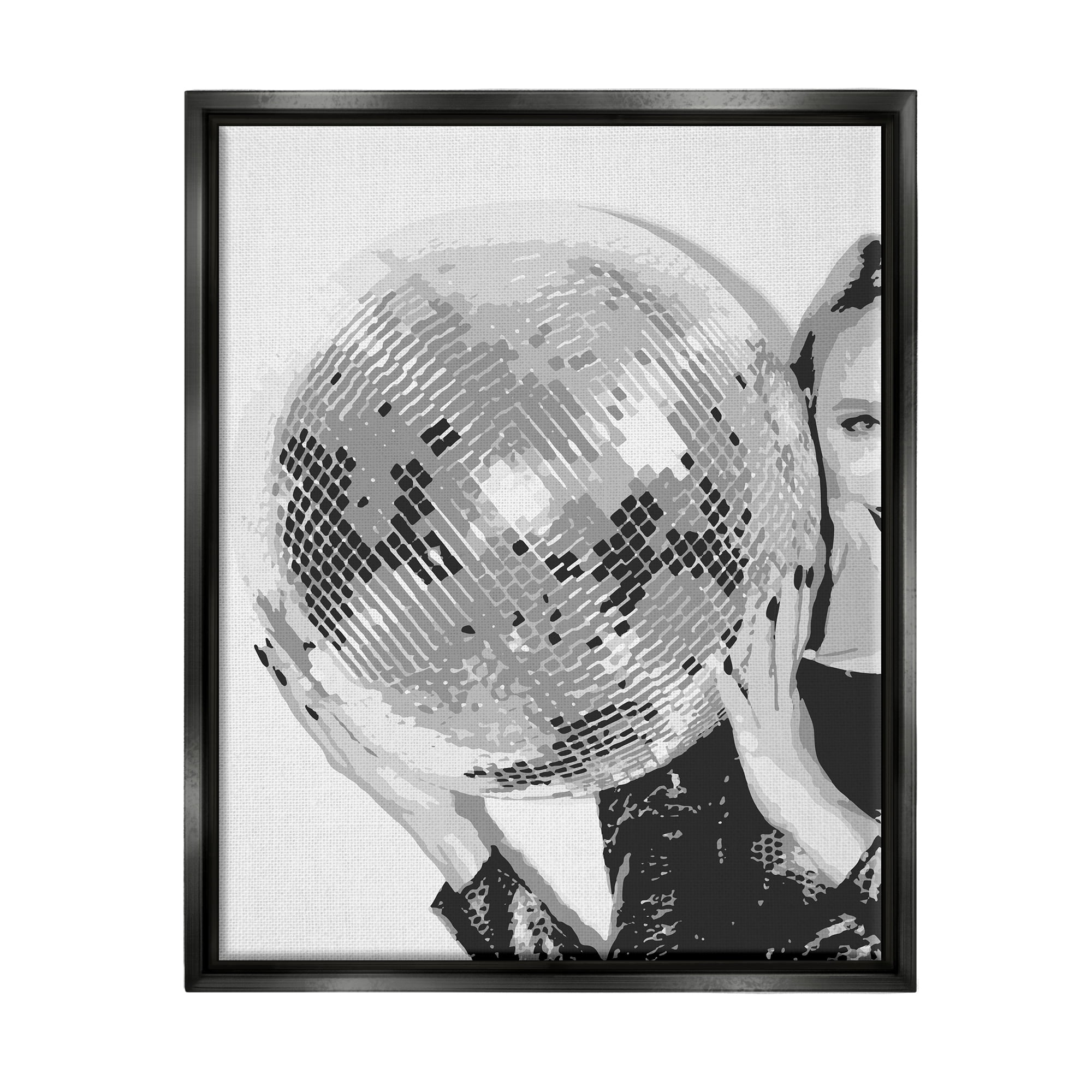 Stupell Industries Vintage Woman Holding Disco Ball Beauty & Fashion Painting Black Floater Framed Art Print Wall Art