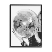 Stupell Industries Vintage Woman Holding Disco Ball Beauty & Fashion Painting Black Framed Art Print Wall Art