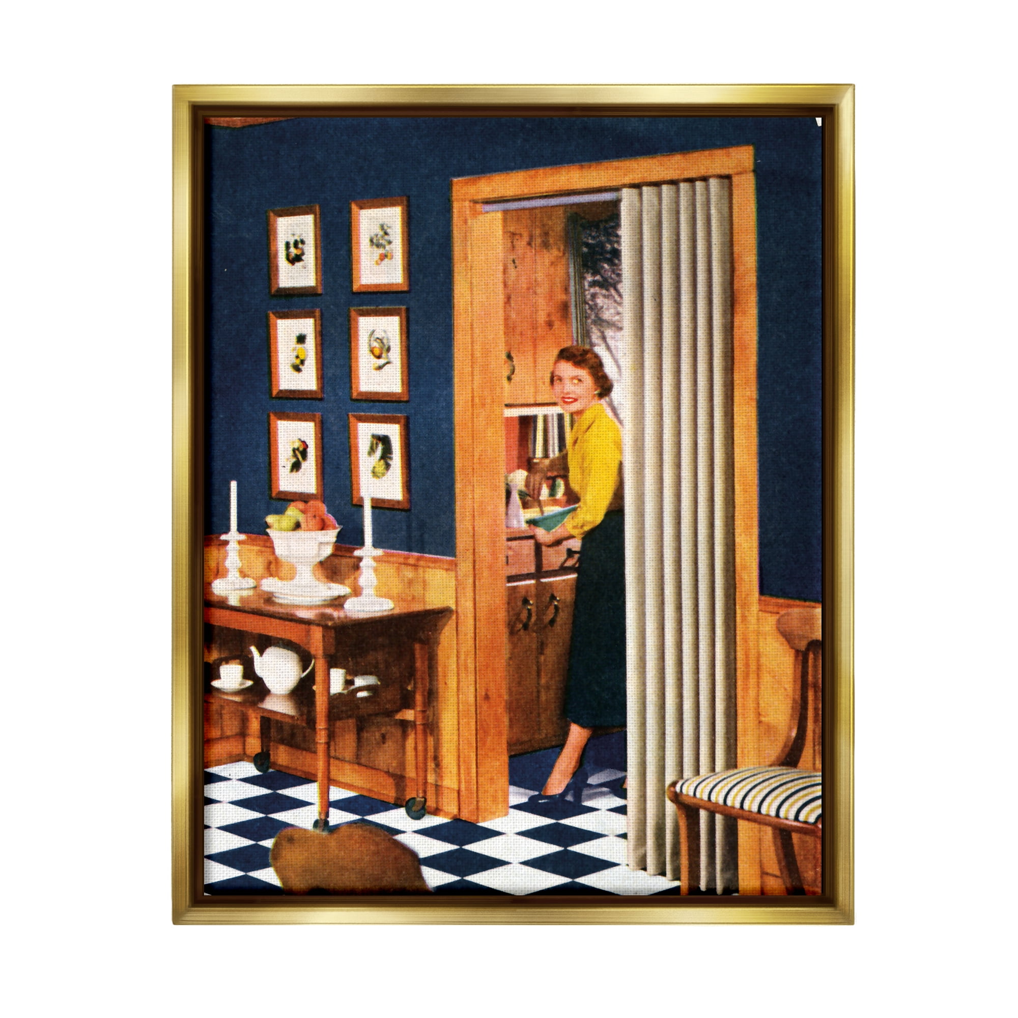 Stupell Industries Vintage Woman Scenery Beauty & Fashion Painting Gold Floater Framed Canvas Art Print Wall Art, 17 x 21
