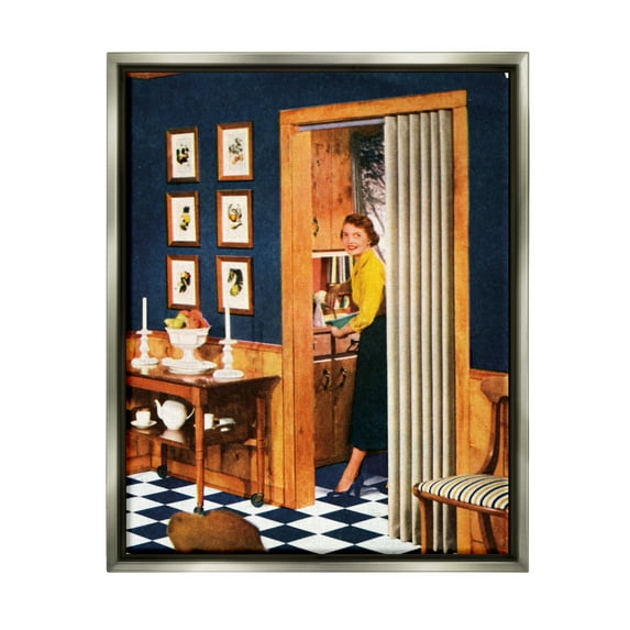 Stupell Industries Vintage Woman Scenery Beauty & Fashion Painting Gray Floater Framed Canvas Art Print Wall Art, 17 x 21