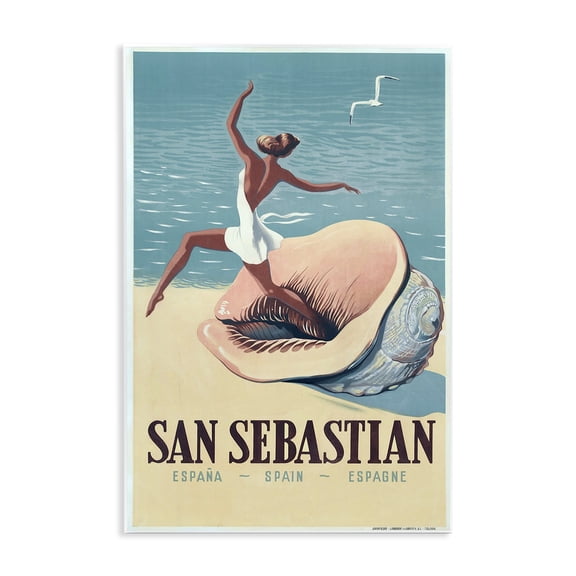 Stupell Industries Vintage Woman on Beach Advertisement Advertisements Painting Unframed Art Print Wall Art, 13 x 19