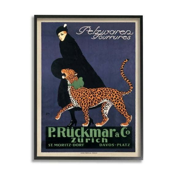 Stupell Industries Vintage Women's Fashion Campaign with Leopard Design by Ernest Montaut, 11" x 14", Black Framed
