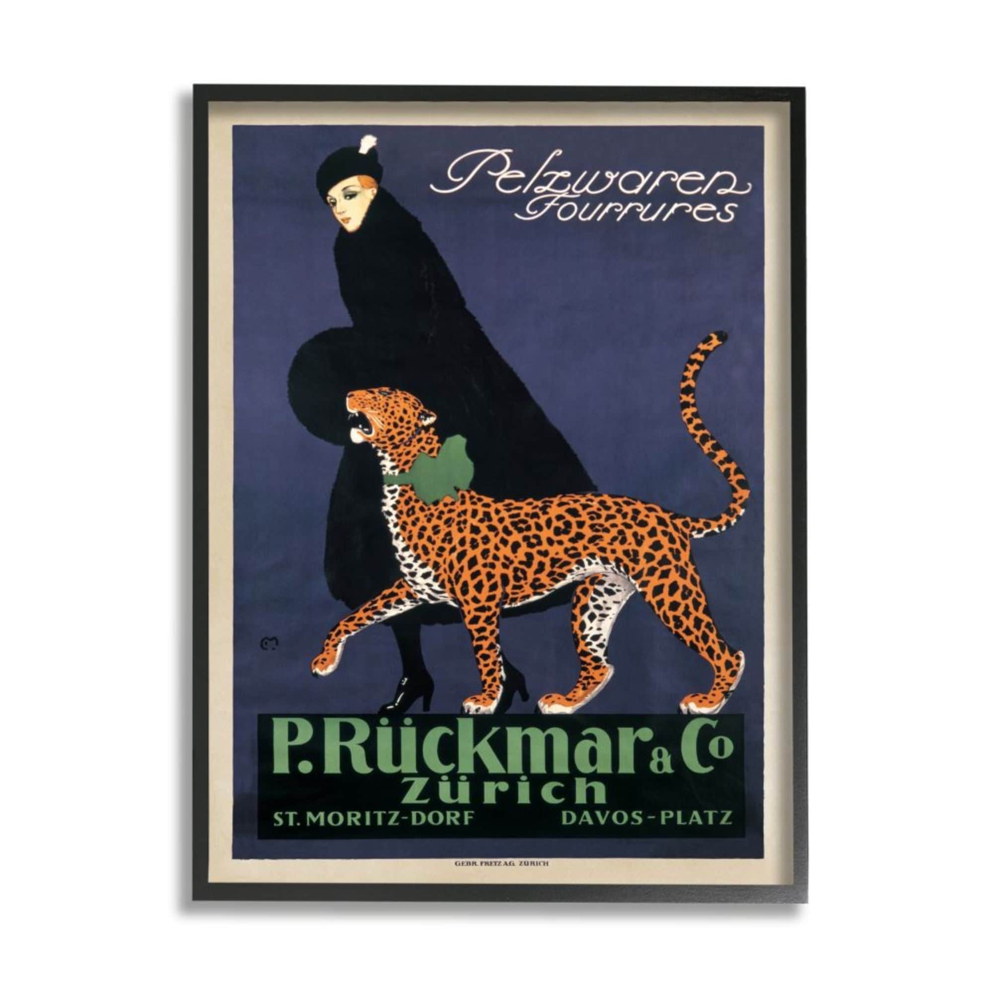 Stupell Industries Vintage Women's Fashion Campaign with Leopard Design by Ernest Montaut, 16" x 20", Black Framed