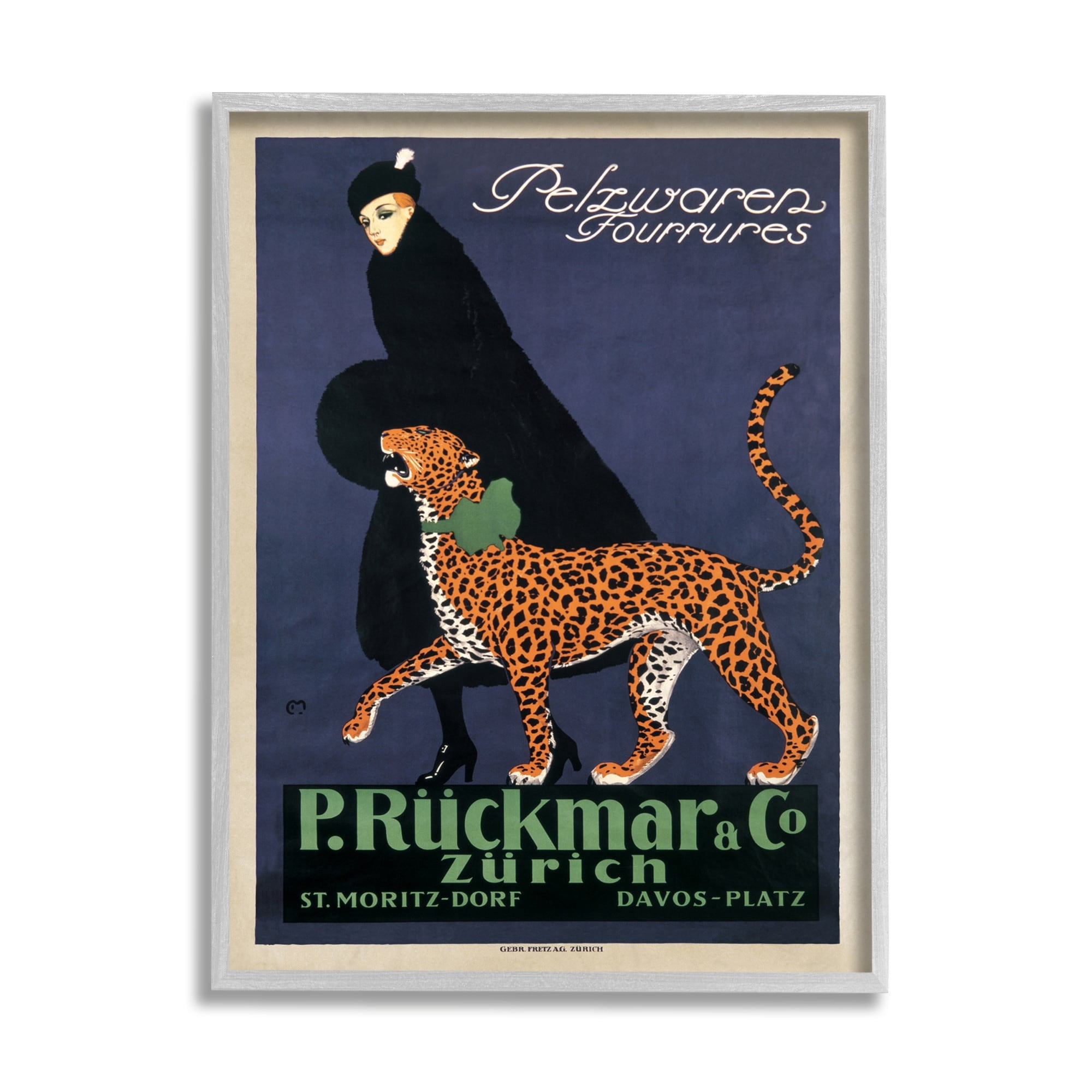 Stupell Industries Vintage Women's Fashion Campaign with Leopard Design by Ernest Montaut, 16" x 20", Gray Framed