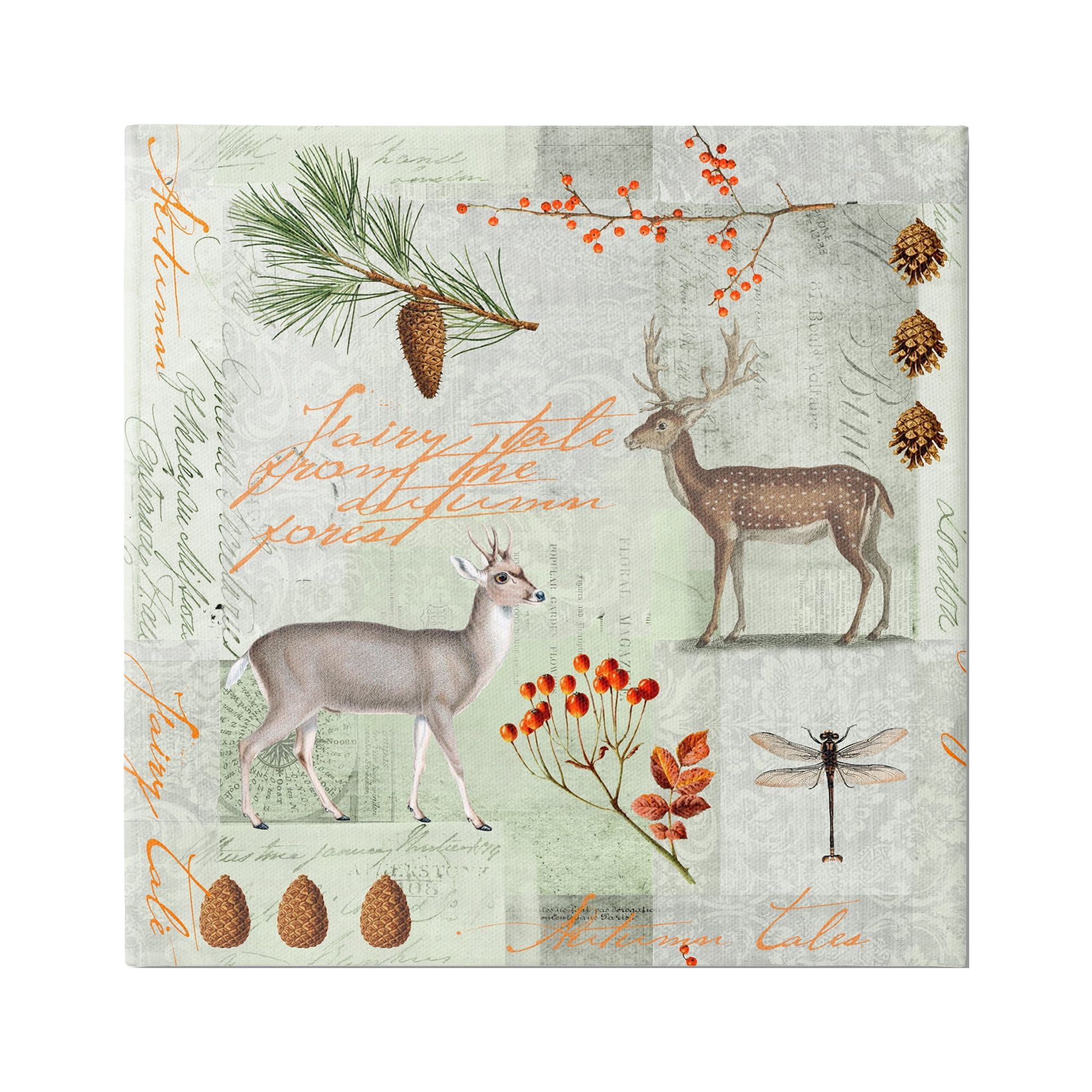 Stupell Industries Vintage Woodland Postcard Animals & Insects Painting Gallery Wrapped Canvas Art Print Wall Art, 24 x 24