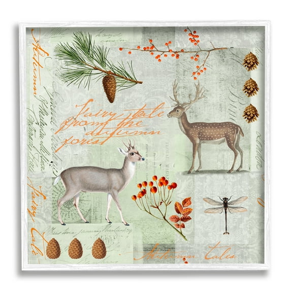 Stupell Industries Vintage Woodland Postcard Animals & Insects Painting White Framed Art Print Wall Art, 12 x 12