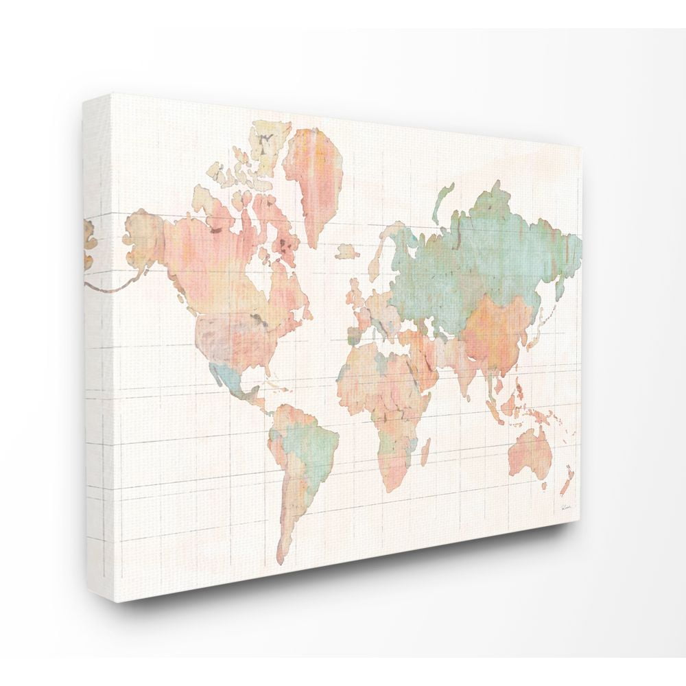 Stupell Industries Vintage World Map Green Pink Design Canvas Wall Art by Sue Schlabach