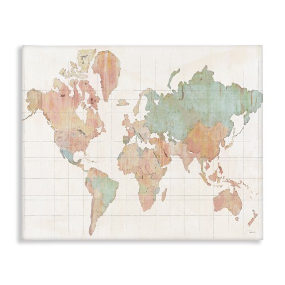 Stupell Industries Traditional Vintage World Map Green Pink Design Canvas Art, 48 x 36, by Sue Schlabach