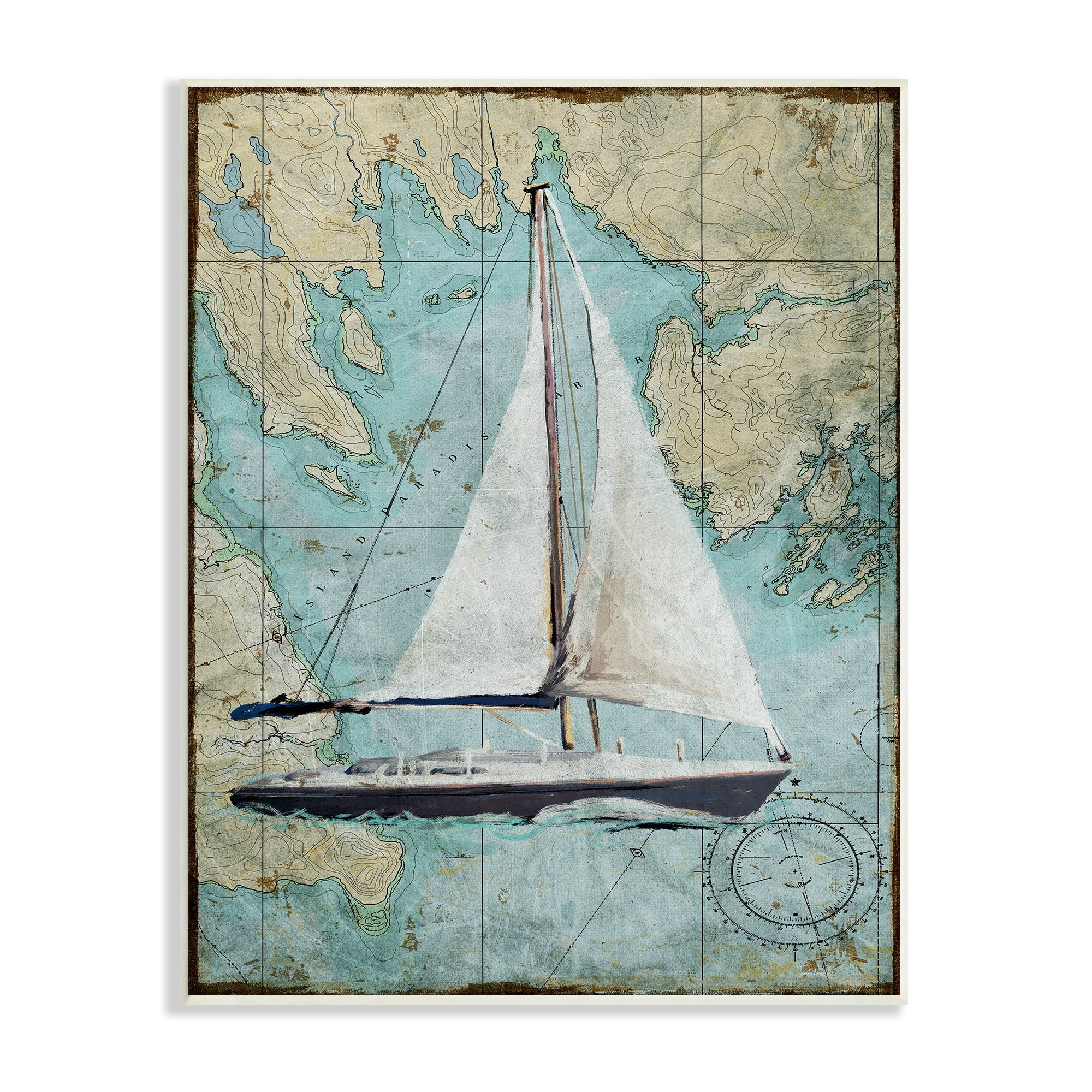 Stupell Industries Vintage World Map Sail Boat Ocean Coast Painting, 13 x 19,Design by Art Licensing Studio