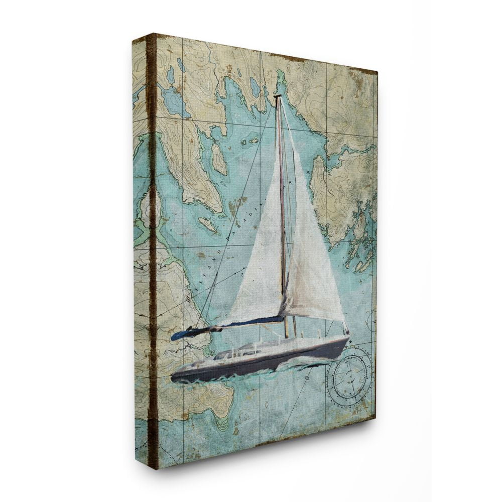Stupell Industries Vintage World Map Sail Boat Ocean Coast Painting Canvas Wall Art by Art Licensing Studio
