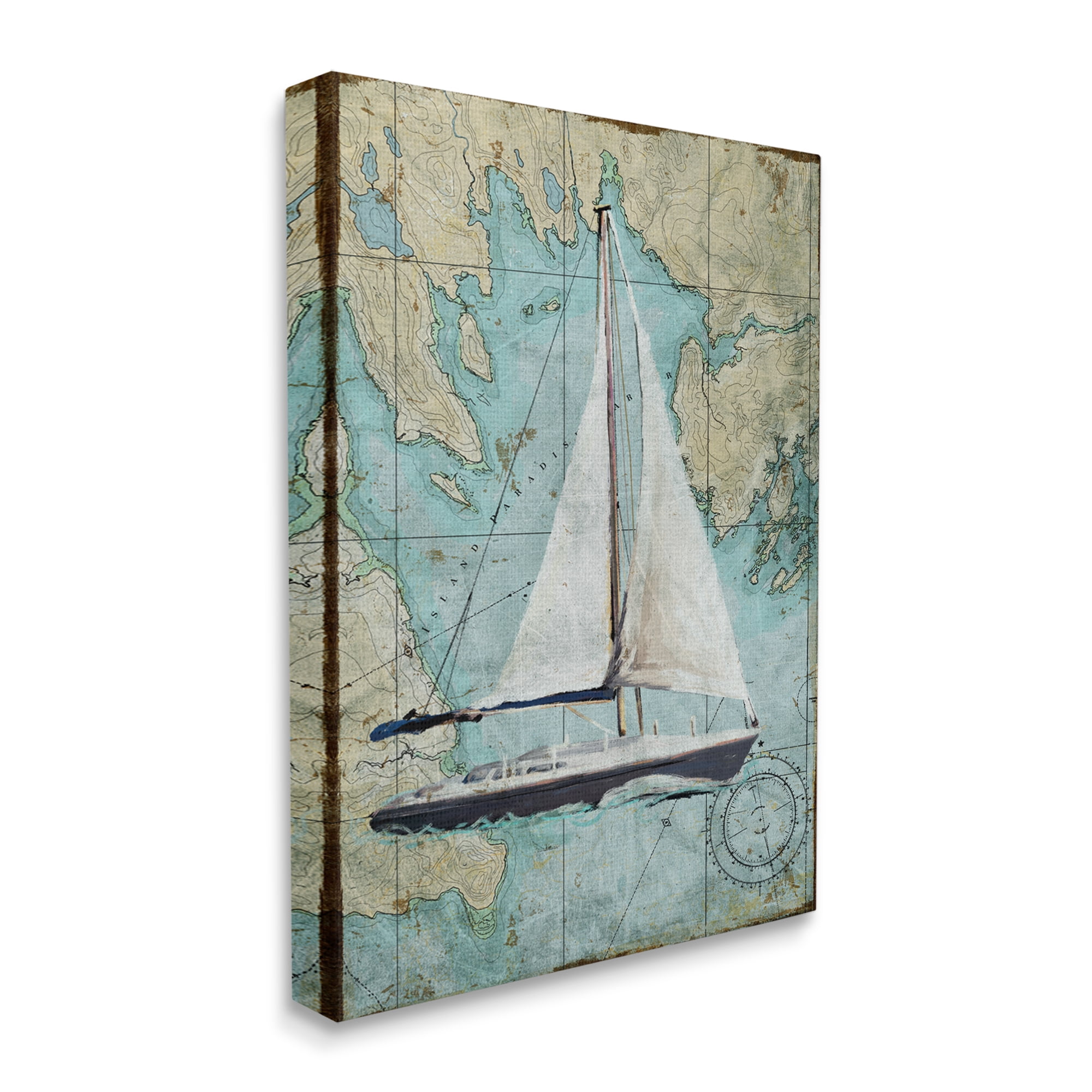 Stupell Industries Vintage World Map Sail Boat Ocean Coast Painting Canvas Wall Art by Art Licensing Studio