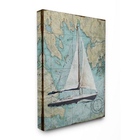 Stupell Industries Vintage World Map Sail Boat Ocean Coast Painting Super Canvas Wall Art by Art Licensing Studio