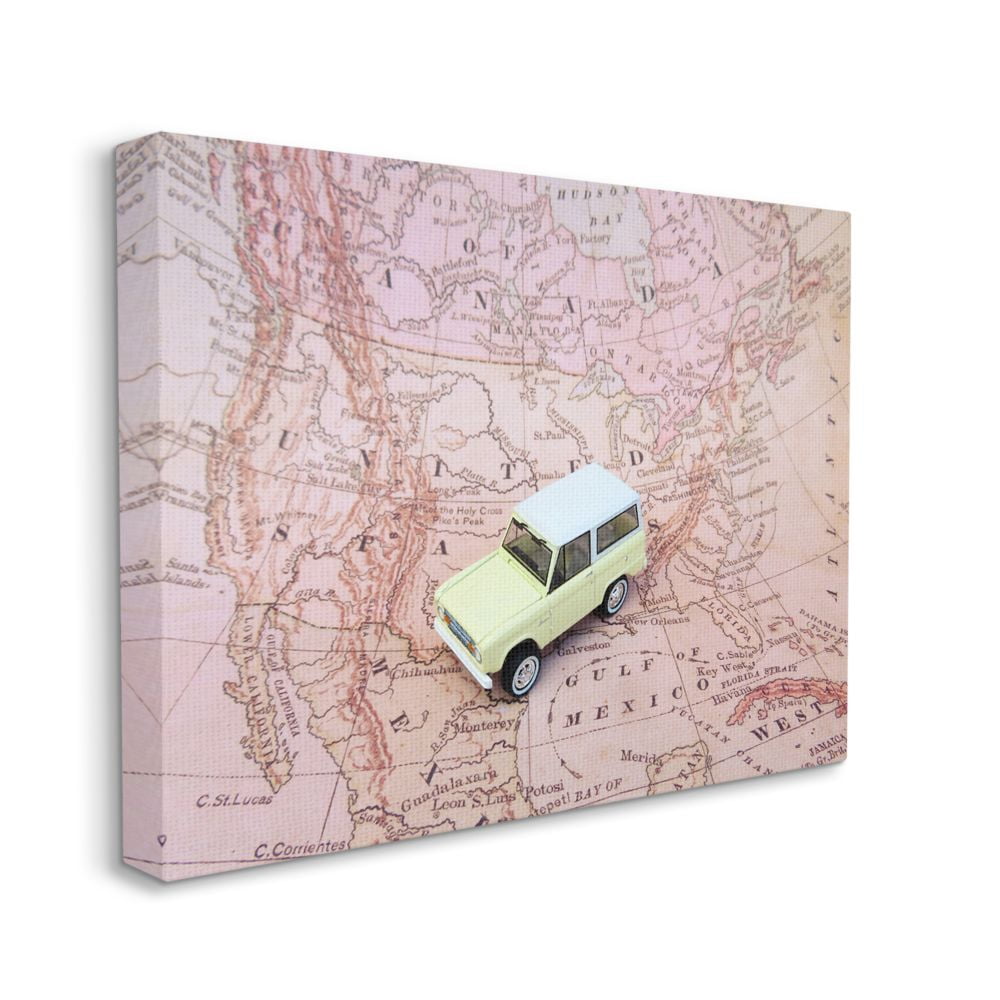 Stupell Industries Vintage World Traveler Retro Automobile Pink Map Canvas Wall Art Design by Daphne Polselli
