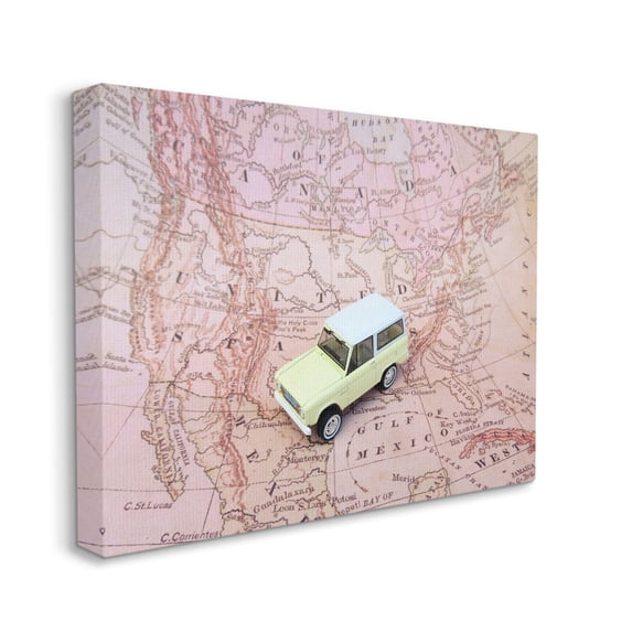 Stupell Industries Vintage World Traveler Retro Automobile Pink Map Canvas Wall Art Design by Daphne Polselli
