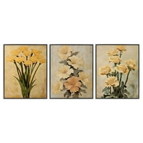 Stupell Industries Vintage Yellow Daffodils & Roses Floral Painting Black Framed Art Print Wall Art, 11 x 14, Set of 3