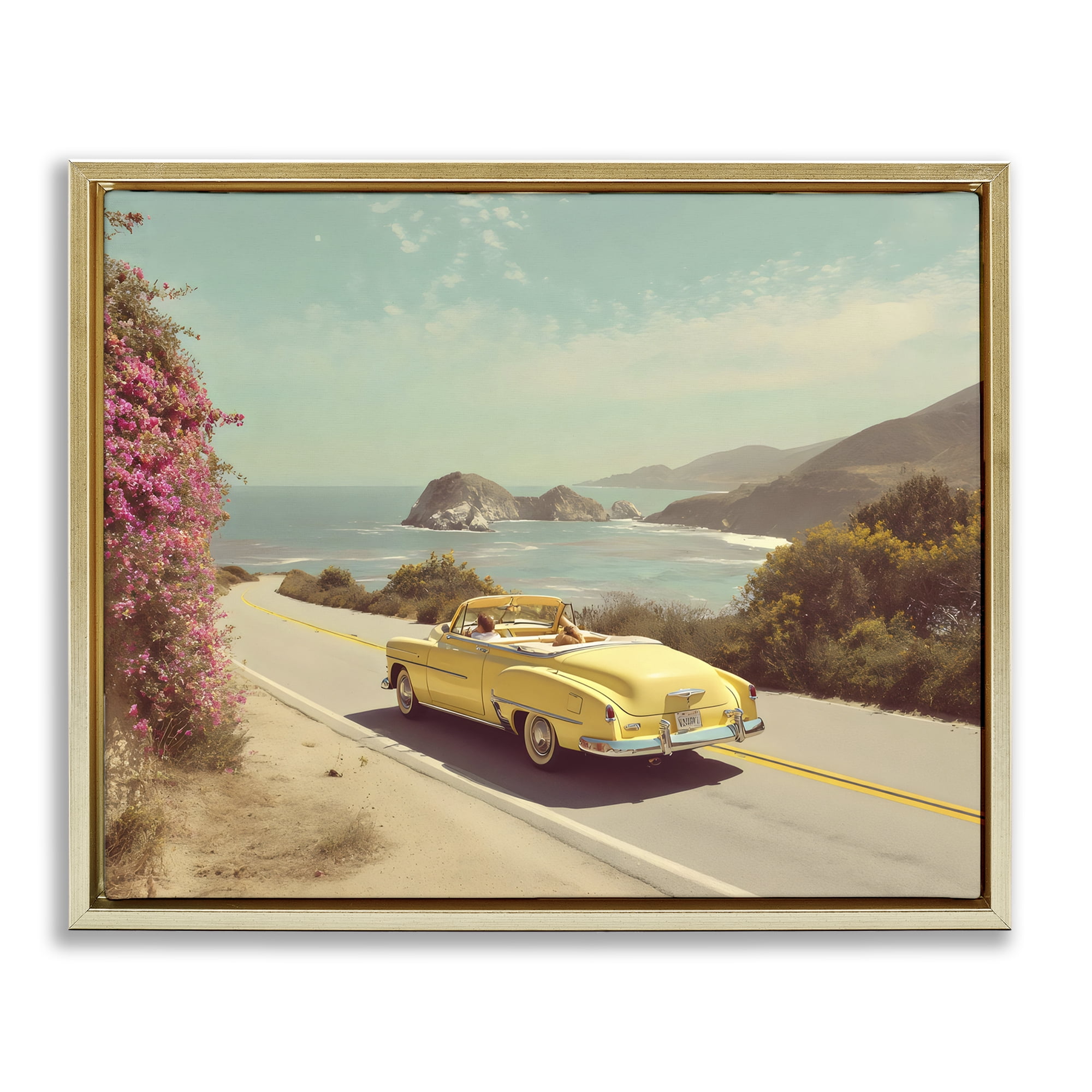 Stupell Industries Vintage Yellow Ride Gold Framed Floater Canvas Wall Art, design by Franklyn Gregory