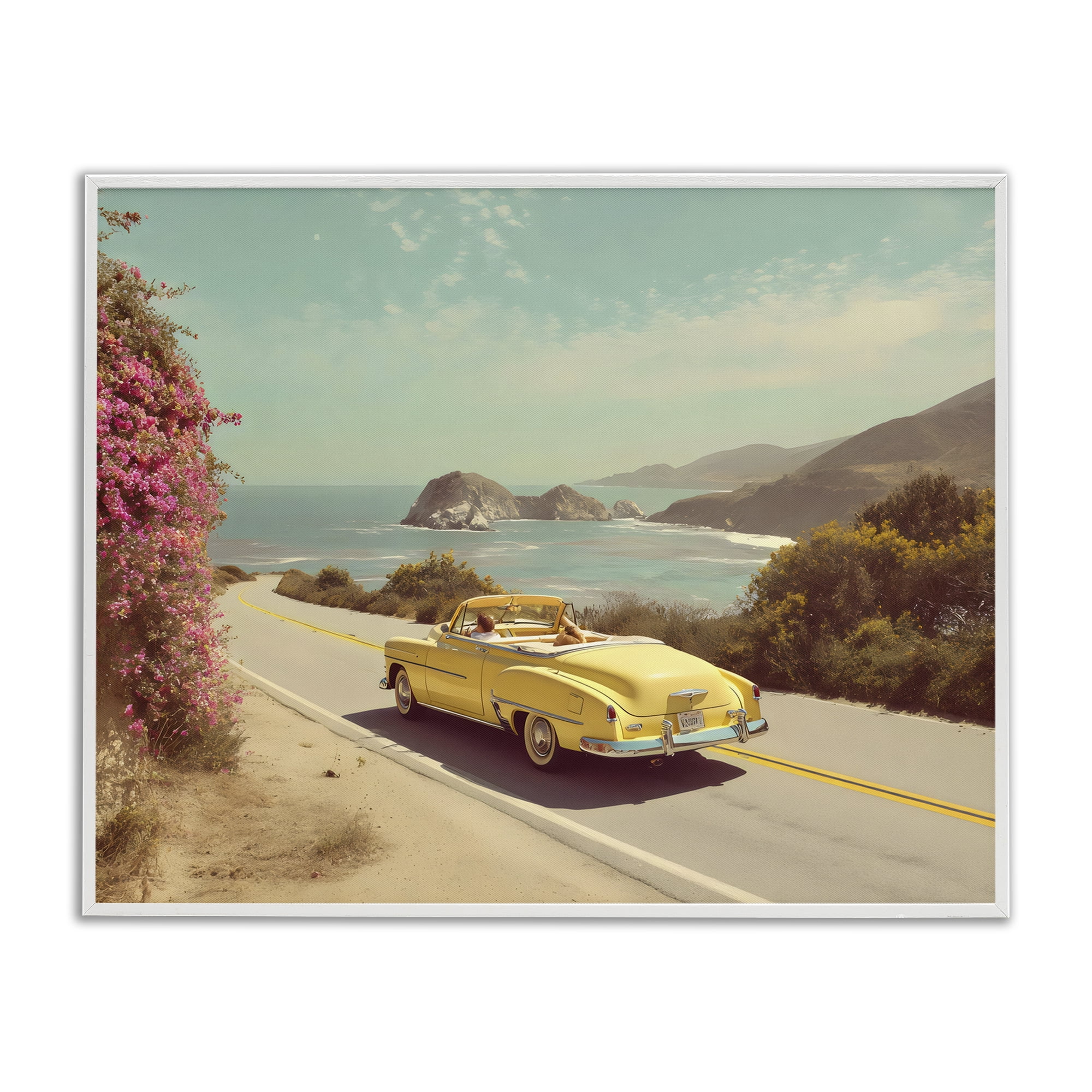 Stupell Industries Vintage Yellow Ride White Framed Giclee Art, design by Franklyn Gregory