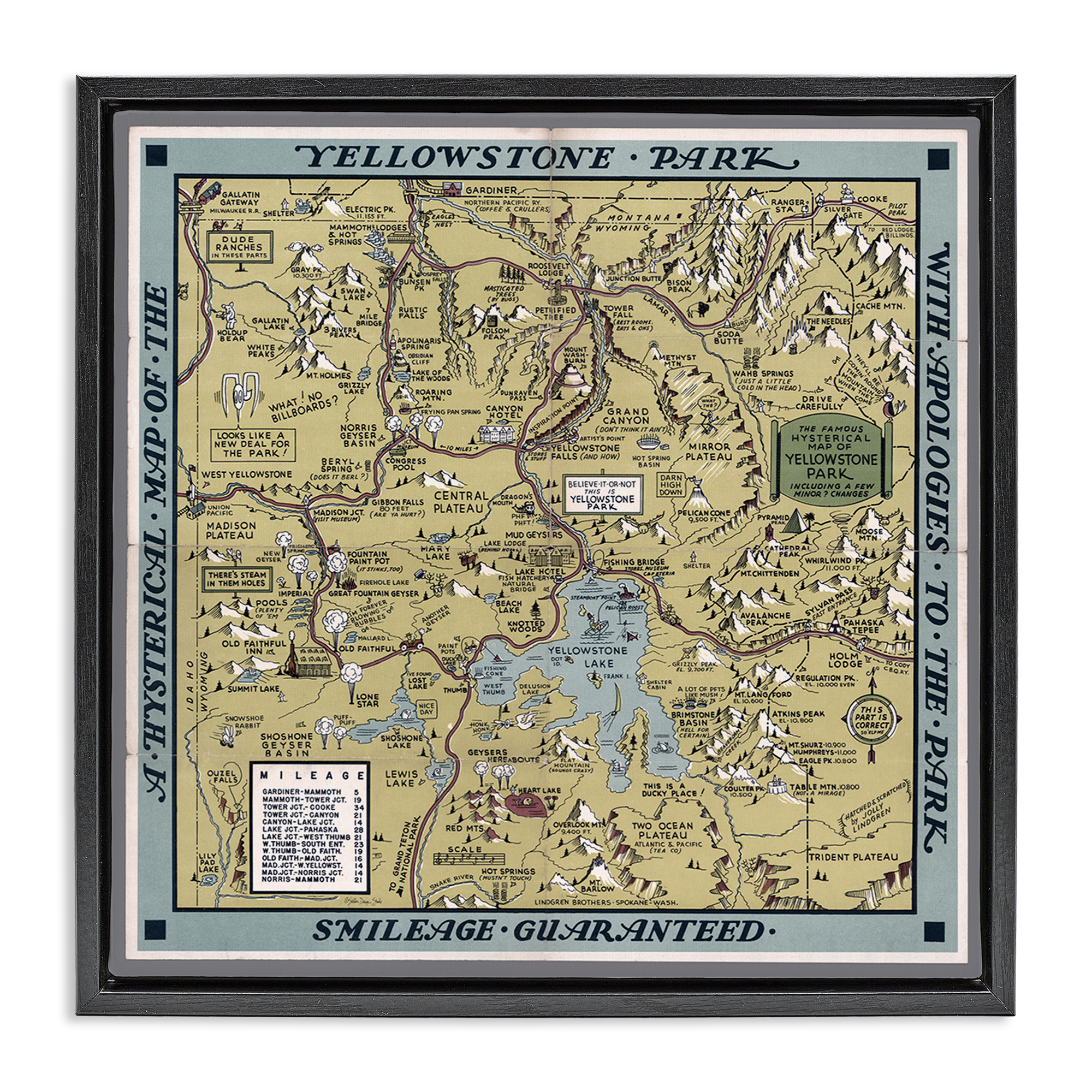 Stupell Industries Vintage Yellowstone Map History & Language Painting Black Floater Framed Canvas Art Print Wall Art, 18 x 18