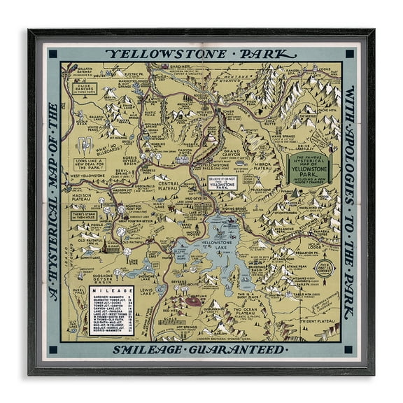 Stupell Industries Vintage Yellowstone Map History & Language Painting Black Framed Art Print Wall Art, 12 x 12