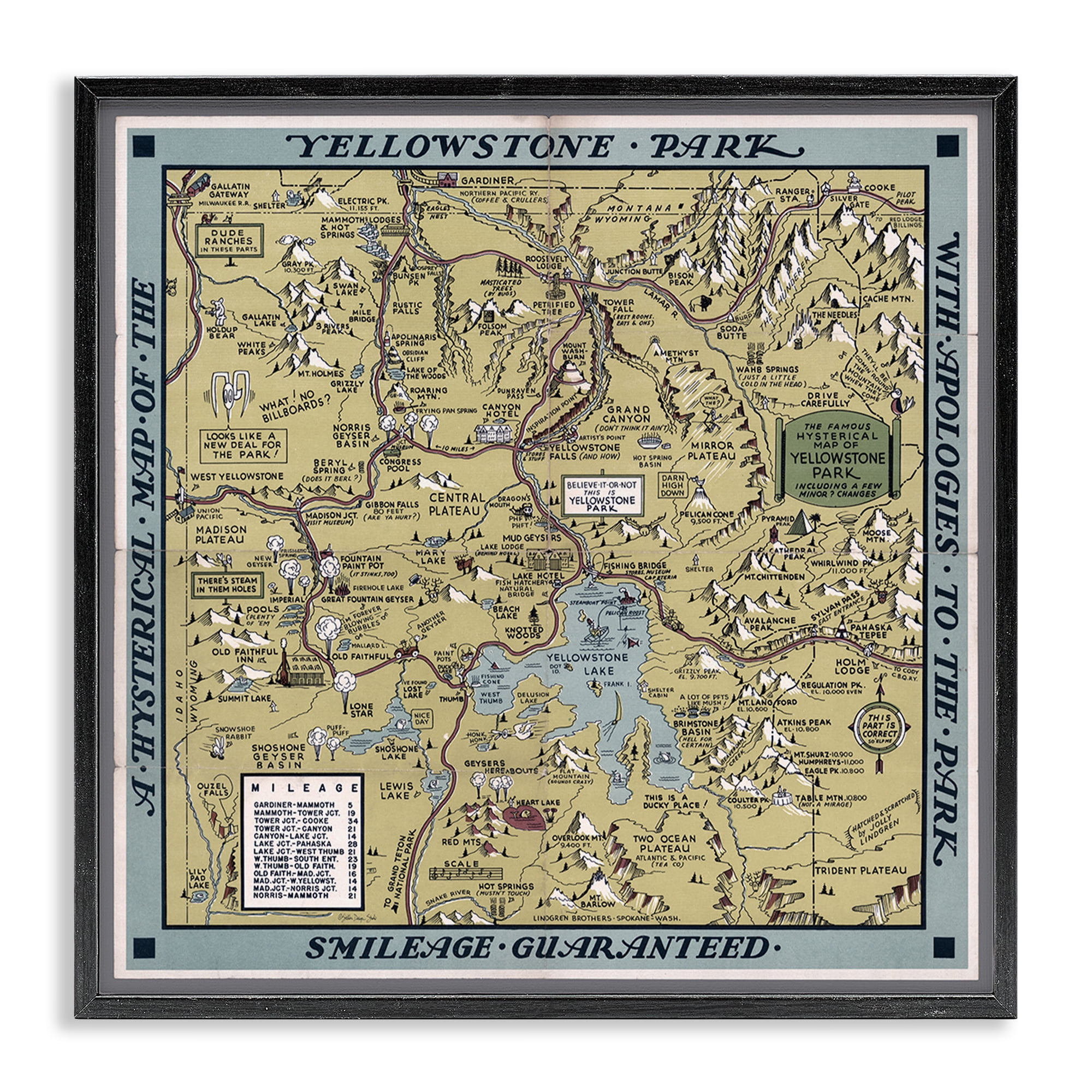 Stupell Industries Vintage Yellowstone Map History & Language Painting Black Framed Art Print Wall Art, 17 x 17