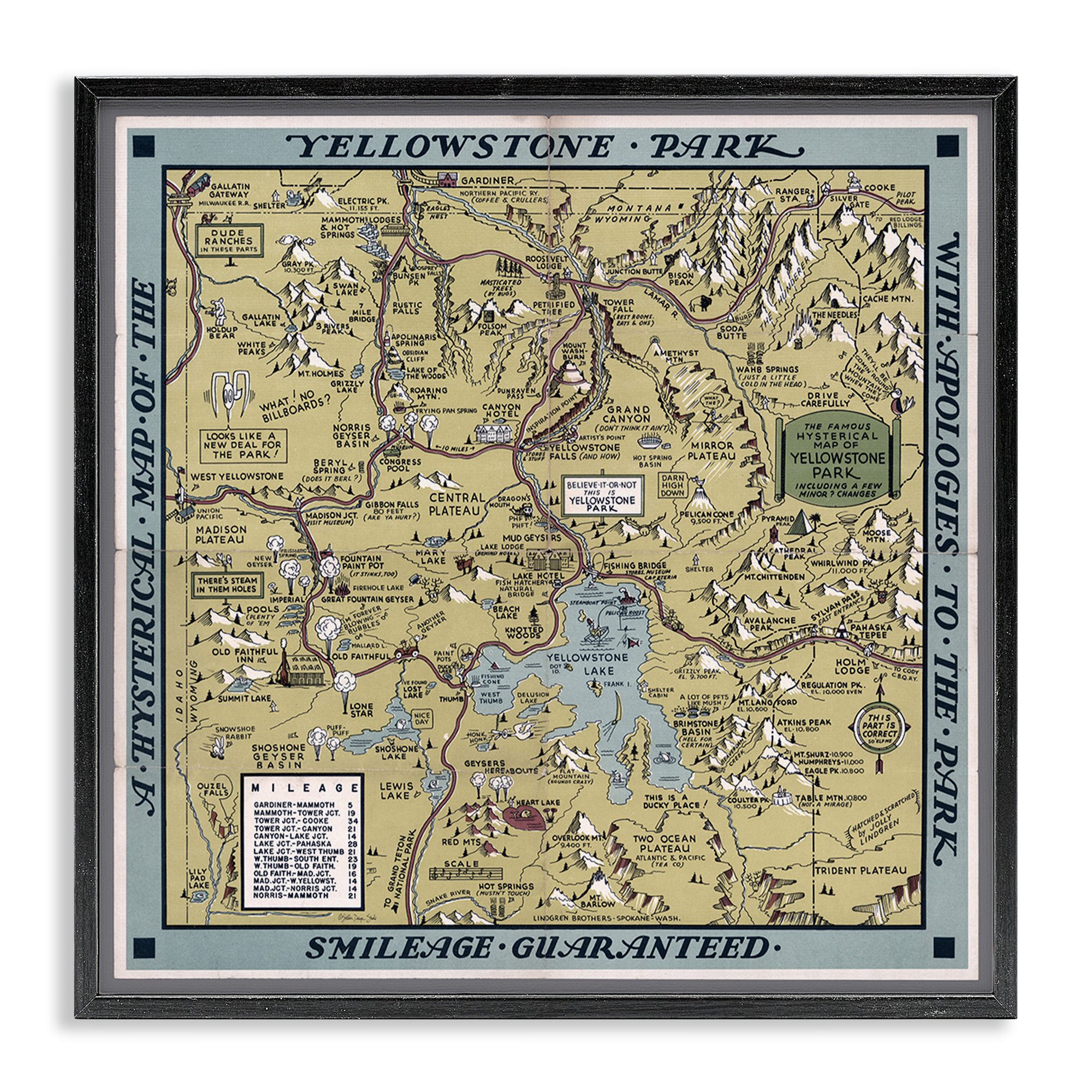Stupell Industries Vintage Yellowstone Map History & Language Painting Black Framed Art Print Wall Art, 24 x 24