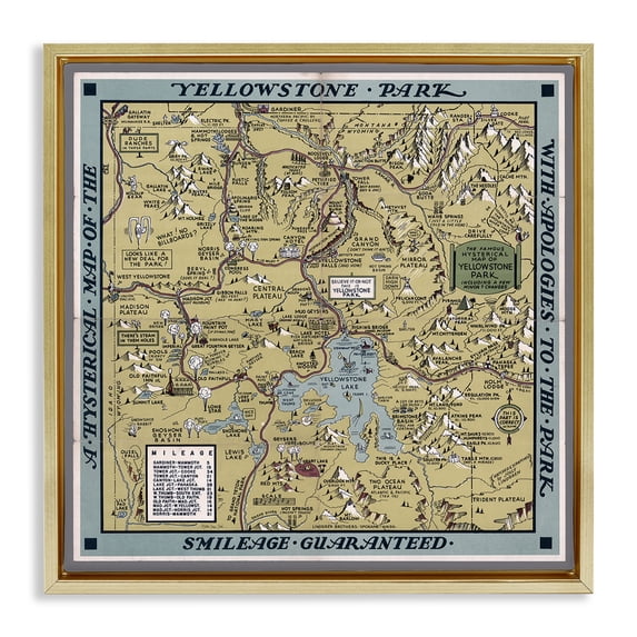 Stupell Industries Vintage Yellowstone Map History & Language Painting Gold Floater Framed Canvas Art Print Wall Art, 25 x 25