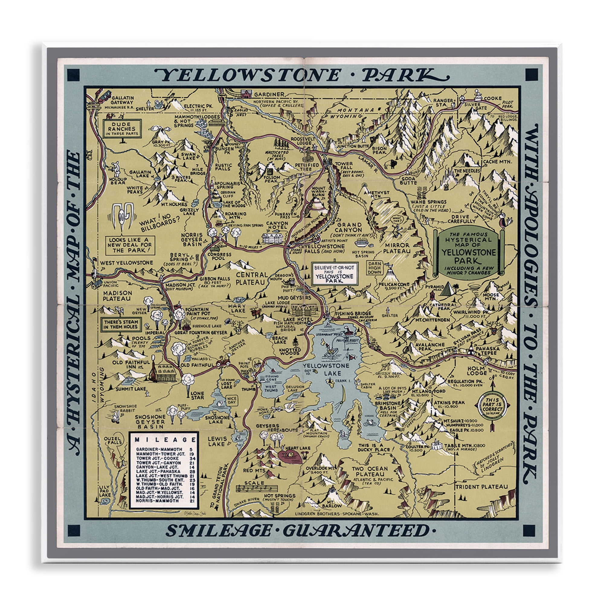 Stupell Industries Vintage Yellowstone Map History & Language Painting Unframed Art Print Wall Art, 12 x 12