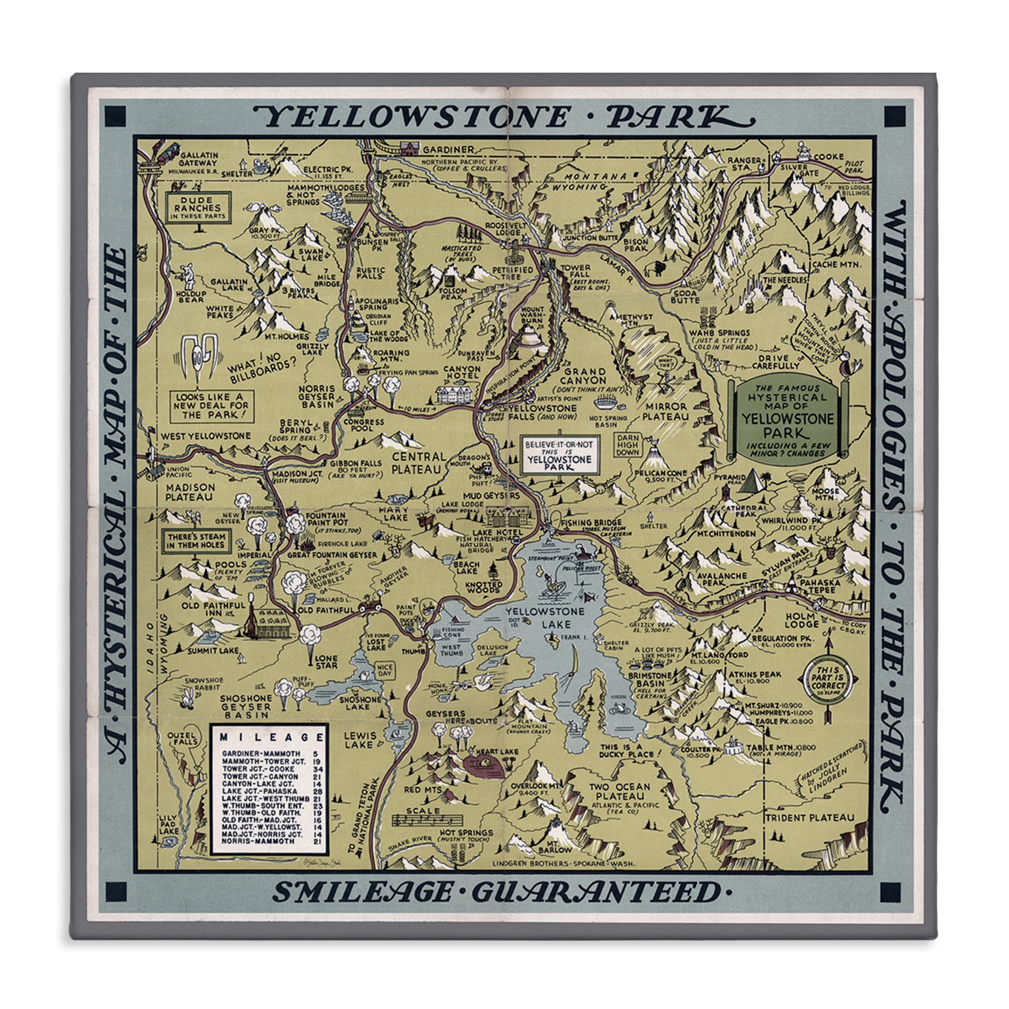 Stupell Industries Vintage Yellowstone Map History & Language Painting Wrapped Canvas Art Print Wall Art, 17 x 17