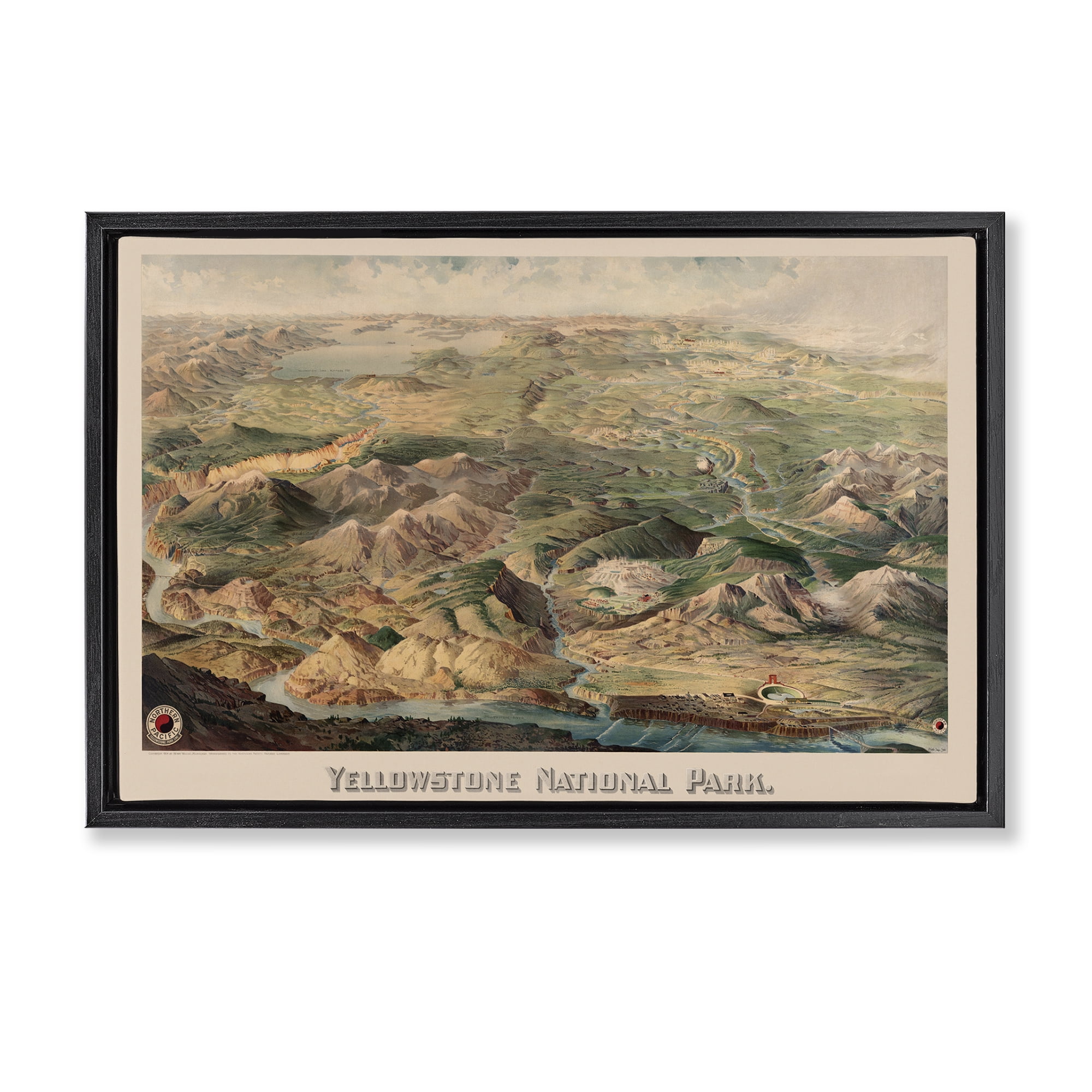 Stupell Industries Vintage Yellowstone Park Landscape Painting Black Floater Framed Art Print Wall Art, 25 x 17