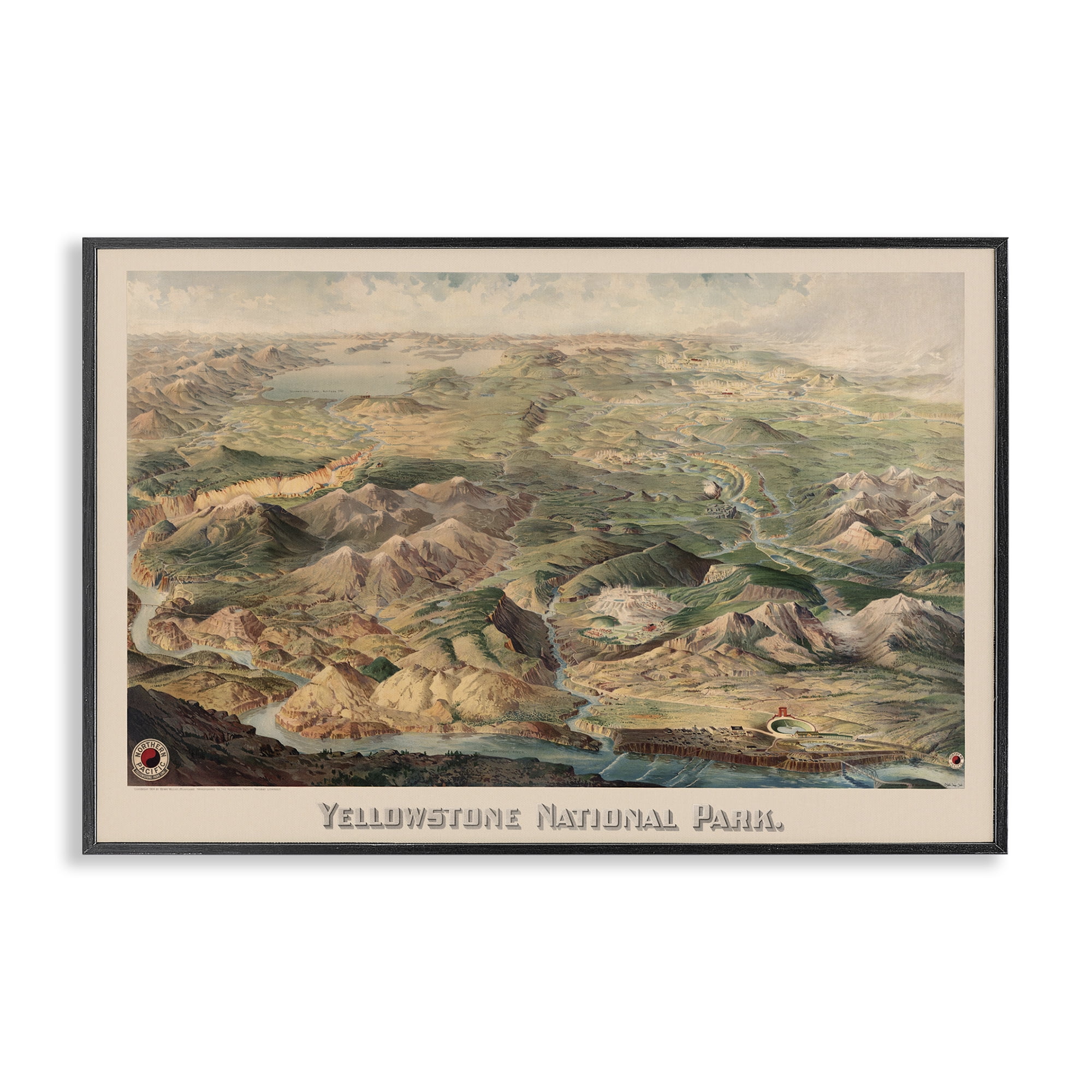 Stupell Industries Vintage Yellowstone Park Landscape Painting Black Framed Art Print Wall Art, 18 x 12